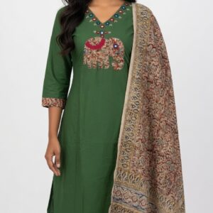 Forest Green Elephant Kalamkari Suit
