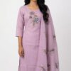 Pastel Lavender Cotton Suit with Floral & Bird Embroidery